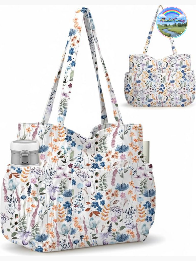 Large Corduroy Tote Bag With 6 Pockets, Shoulder Handbag For Work Travel Gym